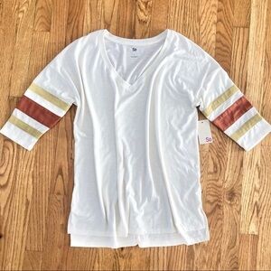 NWT 3/4 Length White Top with Striped Sleeves